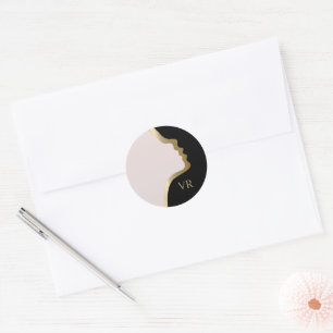 Roze zwart-wit en goudfaceMonogram, naam Ronde Sticker
