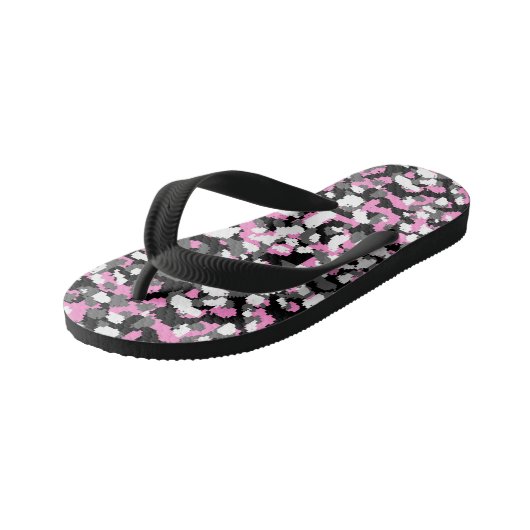 Roze, zwart, wit en grijs Camo abstract Kinder Teenslippers (Schuin)
