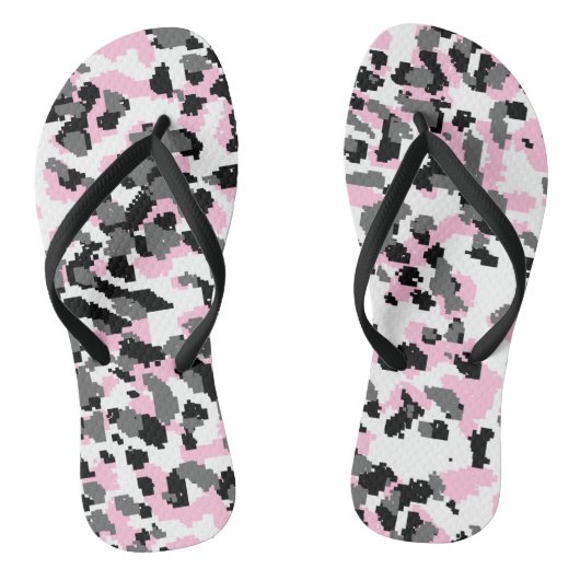 Roze, zwart, wit en grijs Camo abstract Teenslippers (Voetbed)