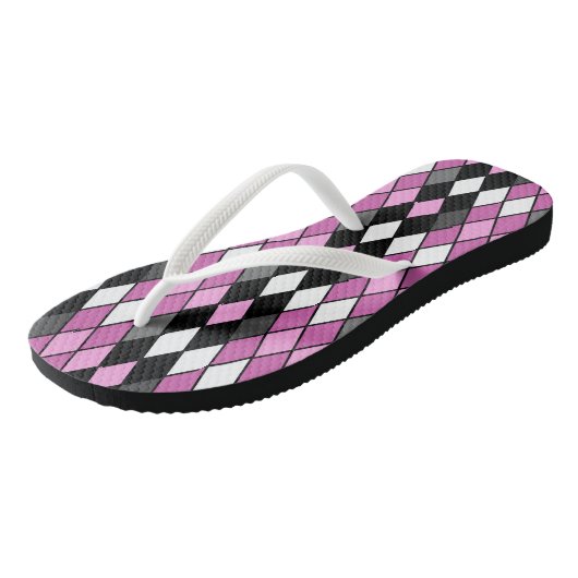 Roze, zwart, wit en grijs diamanten patroon teenslippers (Schuin)