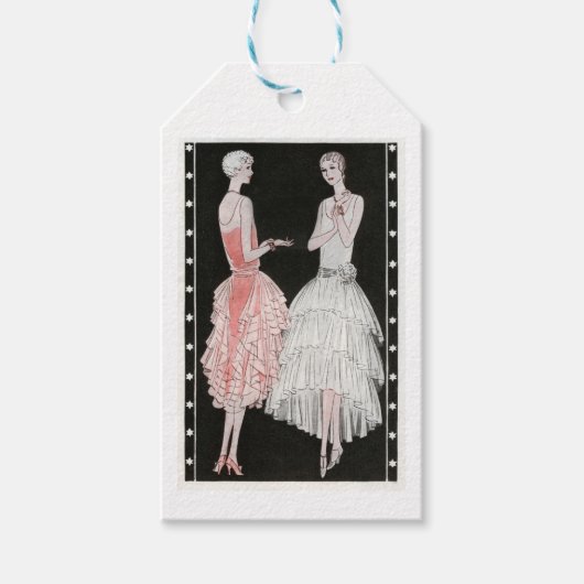 Roze Zwart-Wit Flapper Stijl Cadeaulabel (Voorkant)