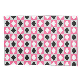 Roze Zwart Wit Geometrische Rhombus Diamant Kussensloop