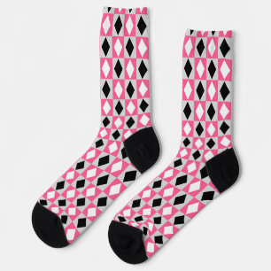 Roze Zwart Wit Geometrische Rhombus Diamant Sokken