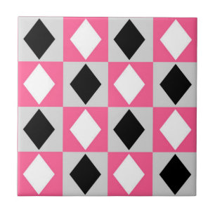 Roze Zwart Wit Geometrische Rhombus Diamant Tegeltje