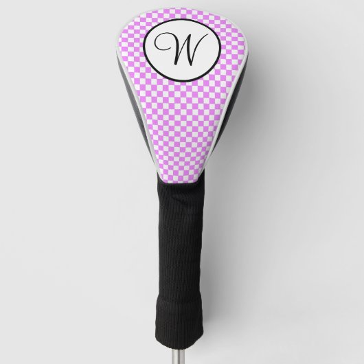 Roze Zwart Wit Geruit Monogram Golfheadcover (Voorkant)