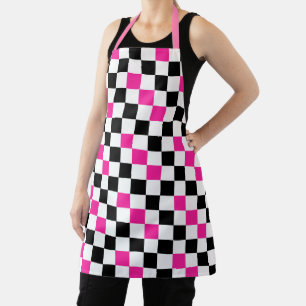 Roze Zwart Wit Geruit Patroon Ontwerp Schort
