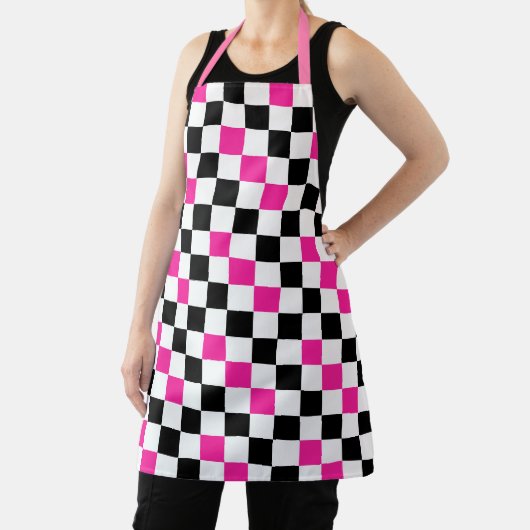 Roze Zwart Wit Geruit Patroon Ontwerp  Schort (Insitu)