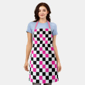 Roze Zwart Wit Geruit Patroon Ontwerp  Schort (Gedragen)