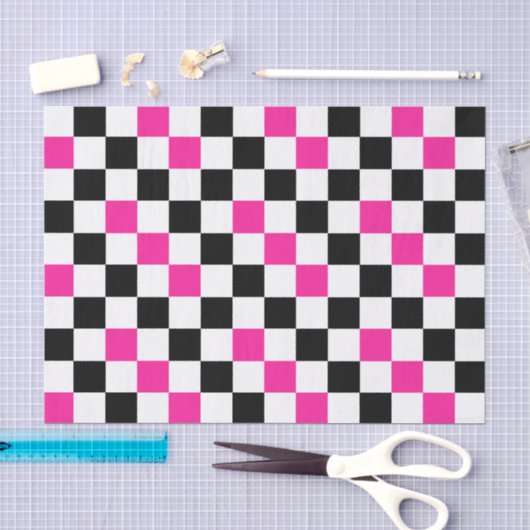 Roze Zwart Wit Geruit Patroon Ontwerp Tissuepapier (Craft)