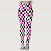 Roze Zwart Wit Geruit Patroonontwerp Leggings (Voorkant)