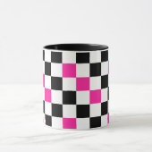 Roze Zwart Wit Geruit Patroonontwerp Mok (Midden)
