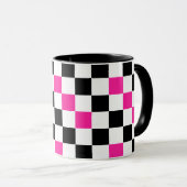 Roze Zwart Wit Geruit Patroonontwerp Mok (Voorkant rechts)