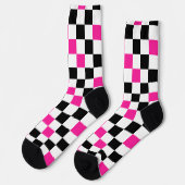 Roze Zwart Wit Geruit Patroonontwerp  Sokken (Links)