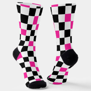 Roze Zwart Wit Geruit Patroonontwerp Sokken