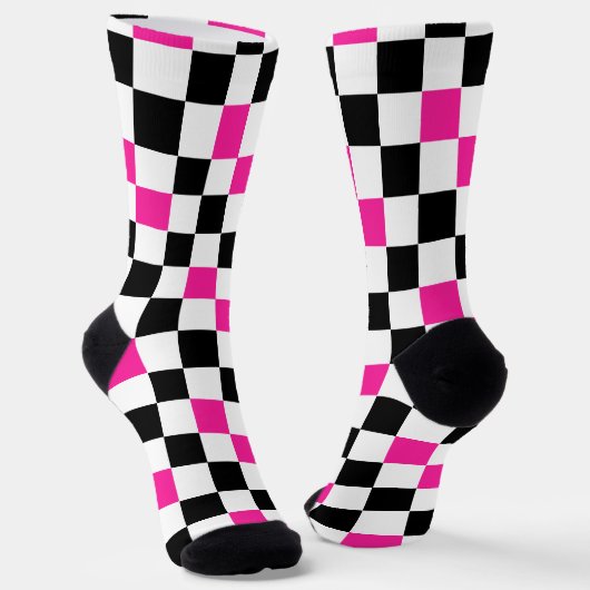 Roze Zwart Wit Geruit Patroonontwerp  Sokken (Gebogen)