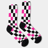 Roze Zwart Wit Geruit Patroonontwerp  Sokken (Rechts)