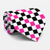 Roze Zwart Wit Geruit Patroonontwerp  Stropdas (Opgerold)