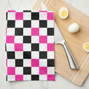 Roze Zwart Wit Geruit Patroonontwerp Theedoek