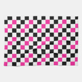 Roze Zwart Wit Geruit Patroonontwerp Theedoek (Horizontaal)