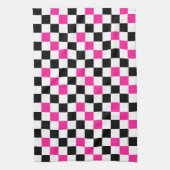 Roze Zwart Wit Geruit Patroonontwerp Theedoek (Verticaal)
