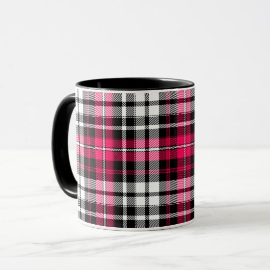 Roze Zwart Wit Gestreepte Tartan Mok (Voorkant links)