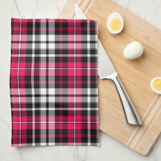 Roze Zwart Wit Gestreepte Tartan Theedoek (Quarter Fold)