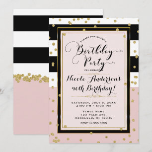 Roze Zwart Wit & Goud Glam Verjaardagsfeestje Kaart