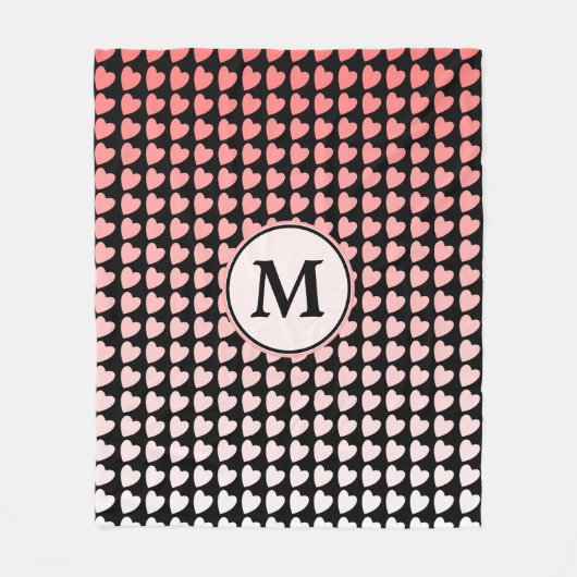 Roze zwart-wit gradiëntpatroon monogram fleece deken (Voorkant)