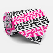 Roze Zwart Wit Grieks Sleutel Fret Patroon Ontwerp Stropdas (Opgerold)