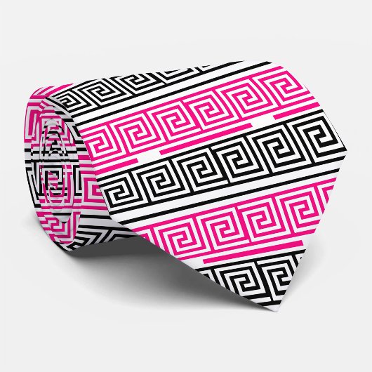 Roze Zwart Wit Grieks Sleutel Fret Patroon Ontwerp Stropdas