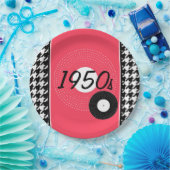 roze, zwart-wit, ingecheckte jaren '50 papieren bordje (Feest)