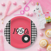 roze, zwart-wit, ingecheckte jaren '50 papieren bordje (Feest)