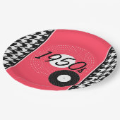 roze, zwart-wit, ingecheckte jaren '50 papieren bordje (Gekanteld)