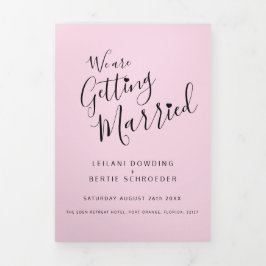 Roze, zwart wit klein hartje trouw all-in-one drieluik uitnodiging