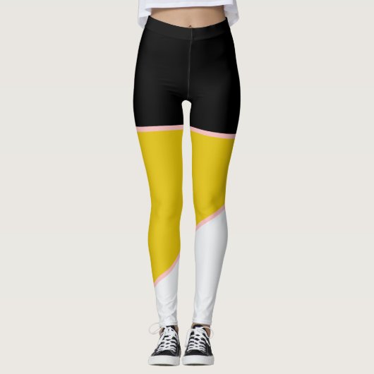 roze zwart-wit kleurenblok leggings (Voorkant)