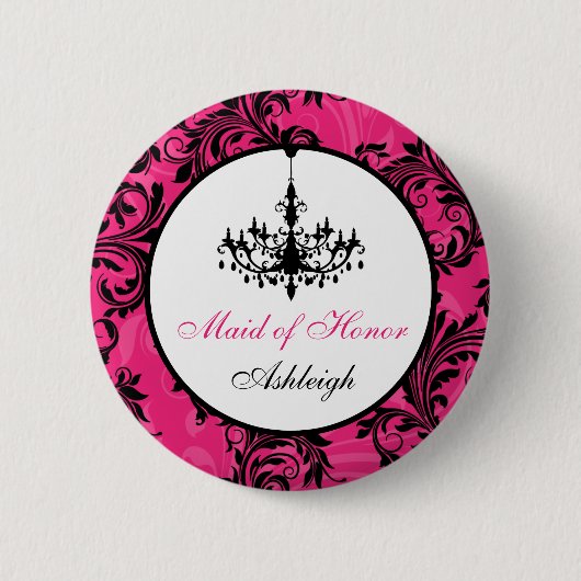 Roze Zwart Wit Kroonluchter Maid of Honor Pin Ronde Button 5,7 Cm (Voorkant)