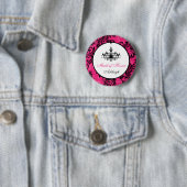 Roze Zwart Wit Kroonluchter Maid of Honor Pin Ronde Button 5,7 Cm (In situ)