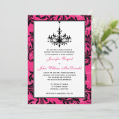 Roze Zwart Wit Kroonluchter Scrolls Bruiloft Uitno Kaart (Staand voorkant)
