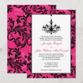 Roze Zwart Wit Kroonluchter Scrolls Bruiloft Uitno Kaart (Voorkant / Achterkant)