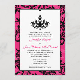 Roze Zwart Wit Kroonluchter Scrolls Bruiloft Uitno Kaart