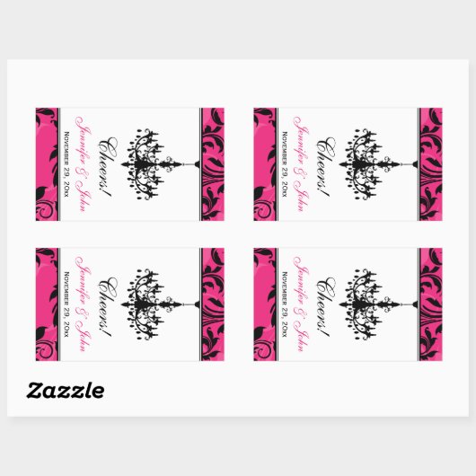 Roze Zwart Wit Kroonluchter Wijnfles Sticker (Vel)
