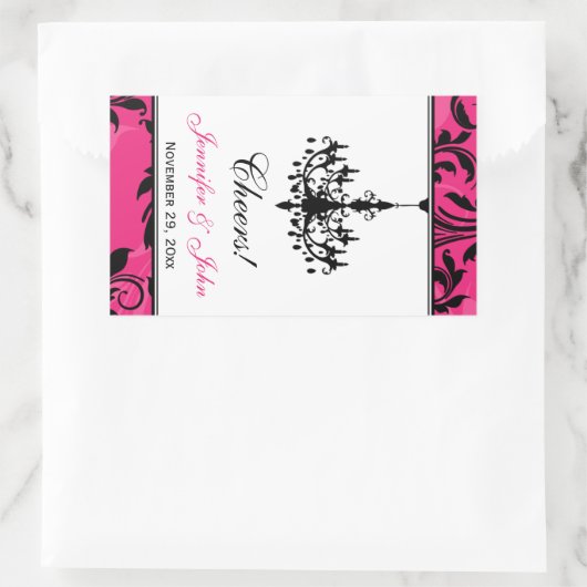 Roze Zwart Wit Kroonluchter Wijnfles Sticker (Tas)