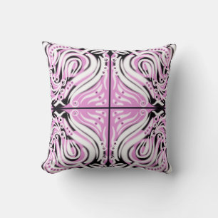 Roze Zwart Wit Krullend Abstract Patroon Kussen
