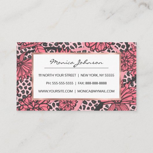  roze zwart-wit lak printpatroon klantenkaartje (Achterkant)