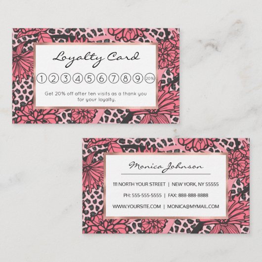  roze zwart-wit lak printpatroon klantenkaartje (Voorkant / Achterkant)
