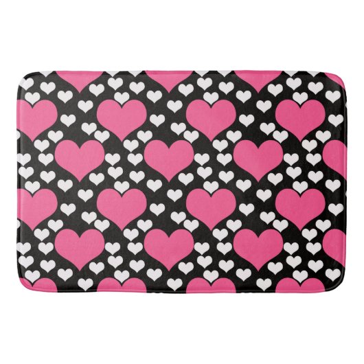 Roze Zwart Wit Liefde Harten Patroon Badmat (Voorkant)