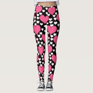Roze Zwart Wit Liefde Harten Patroon Ontwerp Leggings