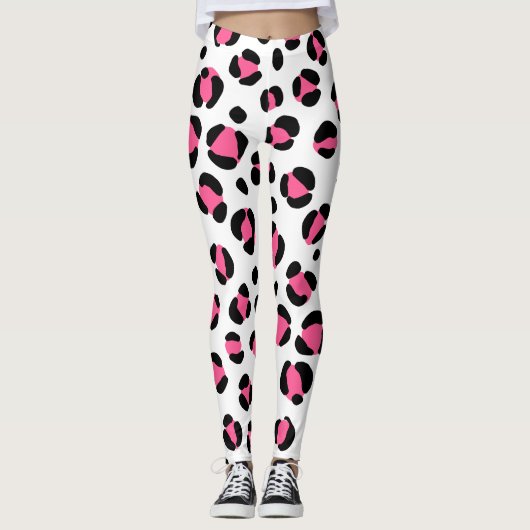 Roze Zwart Wit Luipaard Dierenprint Leggings (Voorkant)