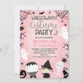 Roze Zwart Wit Meisjes Halloween Party Verjaardag Kaart (Voorkant)