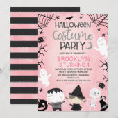 Roze Zwart Wit Meisjes Halloween Party Verjaardag Kaart (Voorkant / Achterkant)